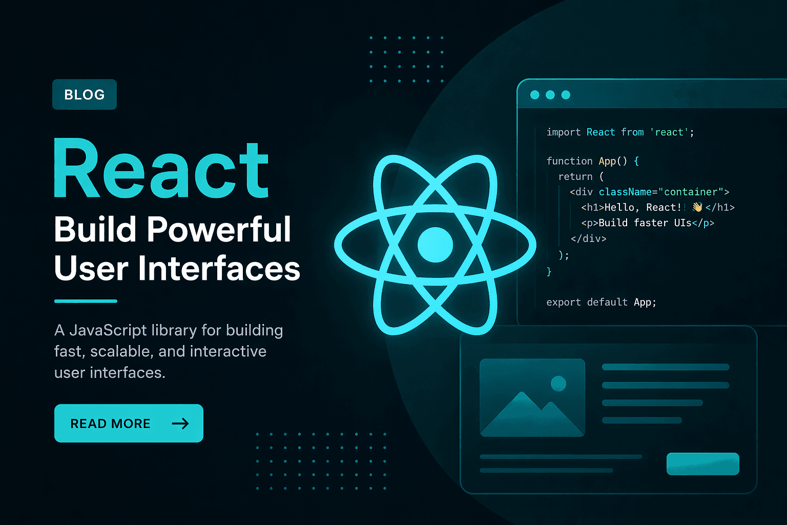 Abstract React logo on a dark background representing modern frontend web development.