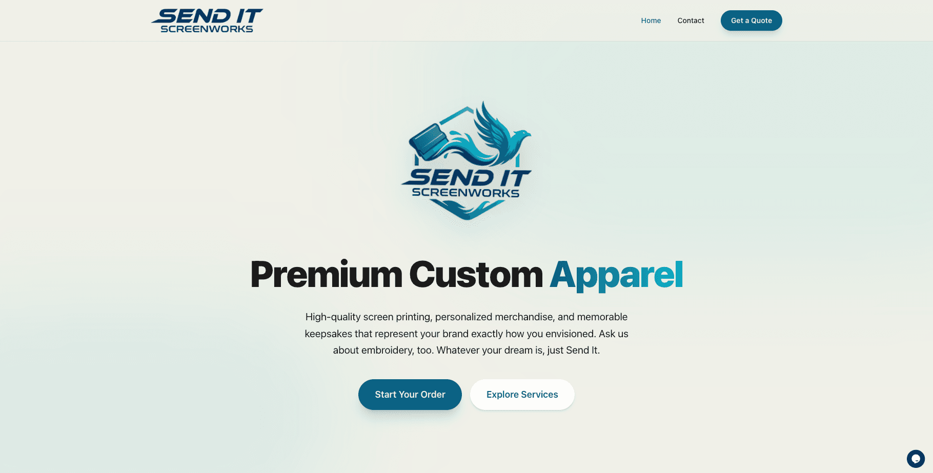 Screenshot of the Send It Screenworks website built by AscentWebCo.