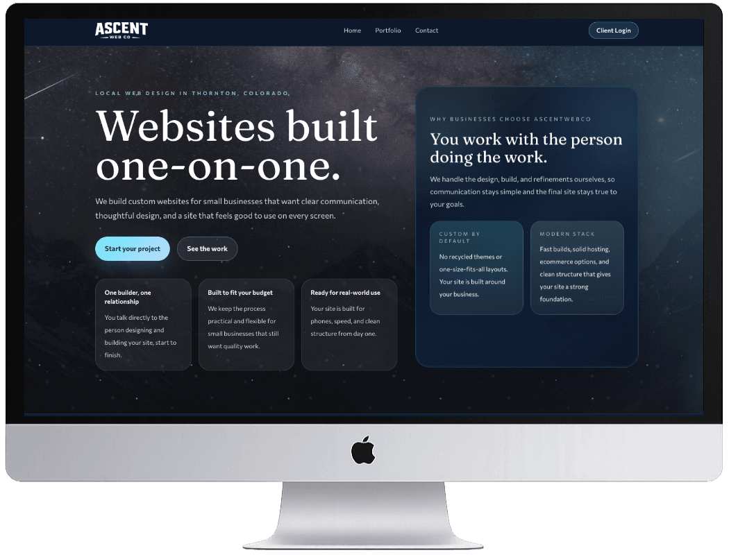 Preview of a small business website on a desktop screen